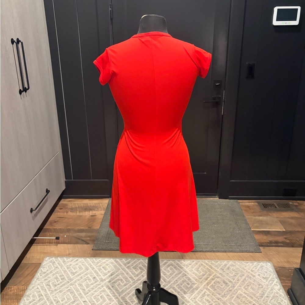 Vintage 70s Red Disco Mini Dress ILGWU Union Made USA XS Fit & Flare Stretch - Picture 3 of 5